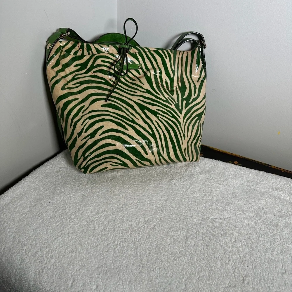 Kate Spade Green Cream Zebra Print Handbag - Picture 2 of 8